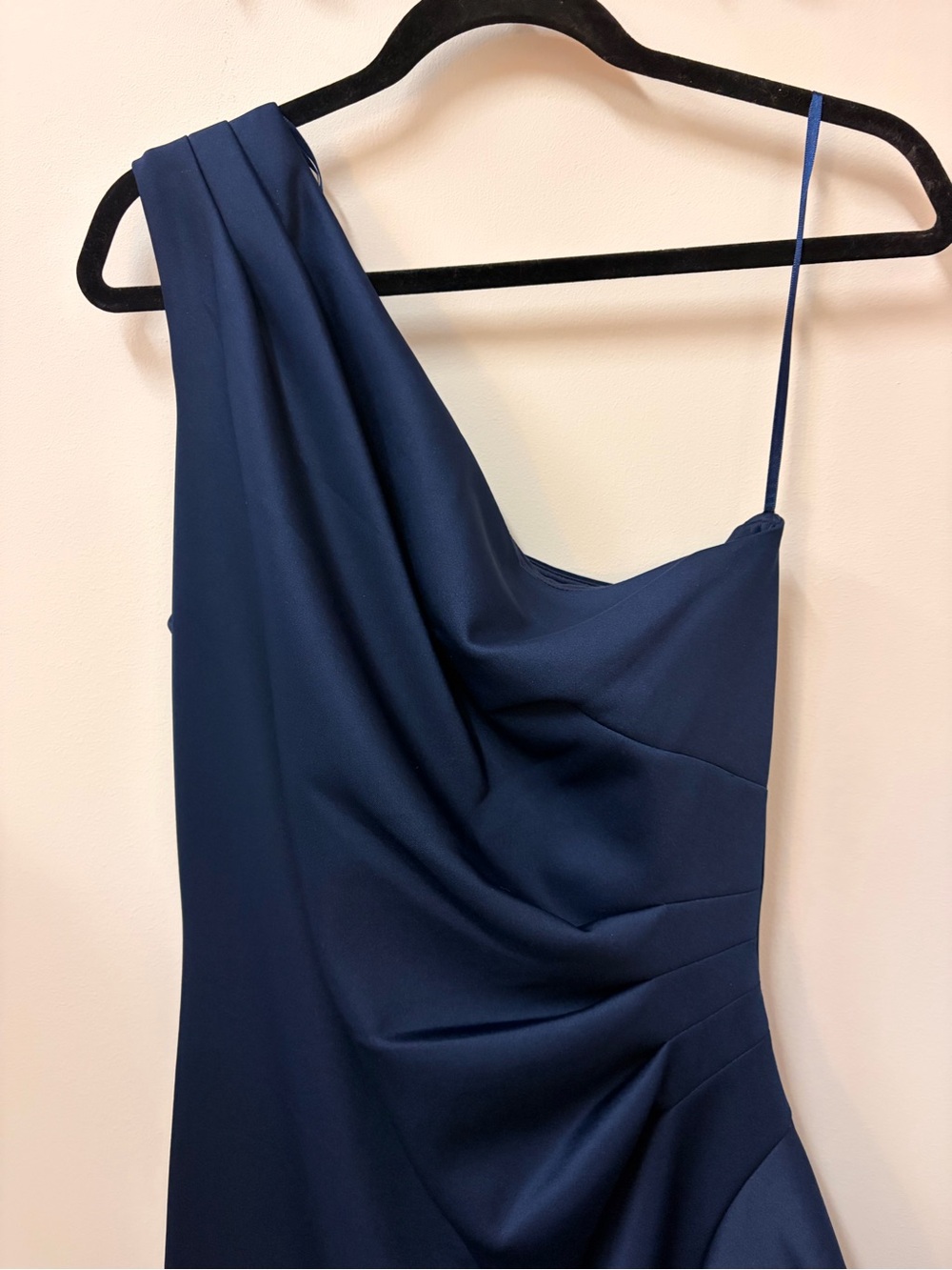 Xscape Navy One-Shoulder Ruffled Evening Gown - Picture 2 of 6